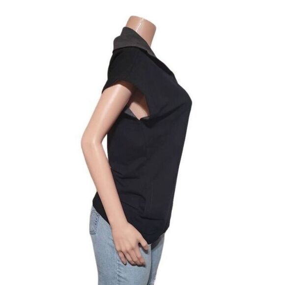 Women's short sleeve black Henley mock neck button front  tee L - Picture 3 of 6